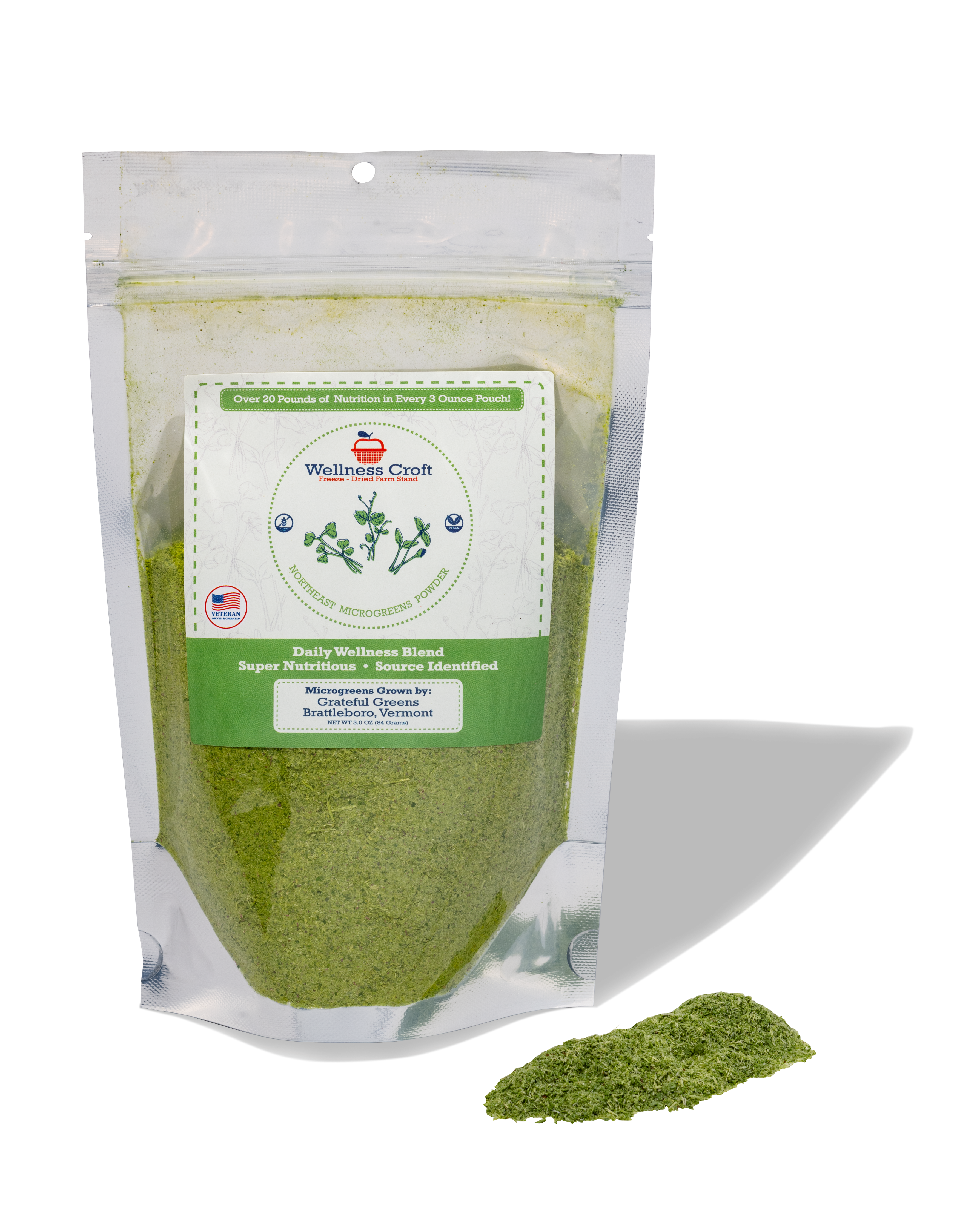 Freeze-Dried Powdered Northeast Microgreens Daily Wellness Blend | 3oz Pouches